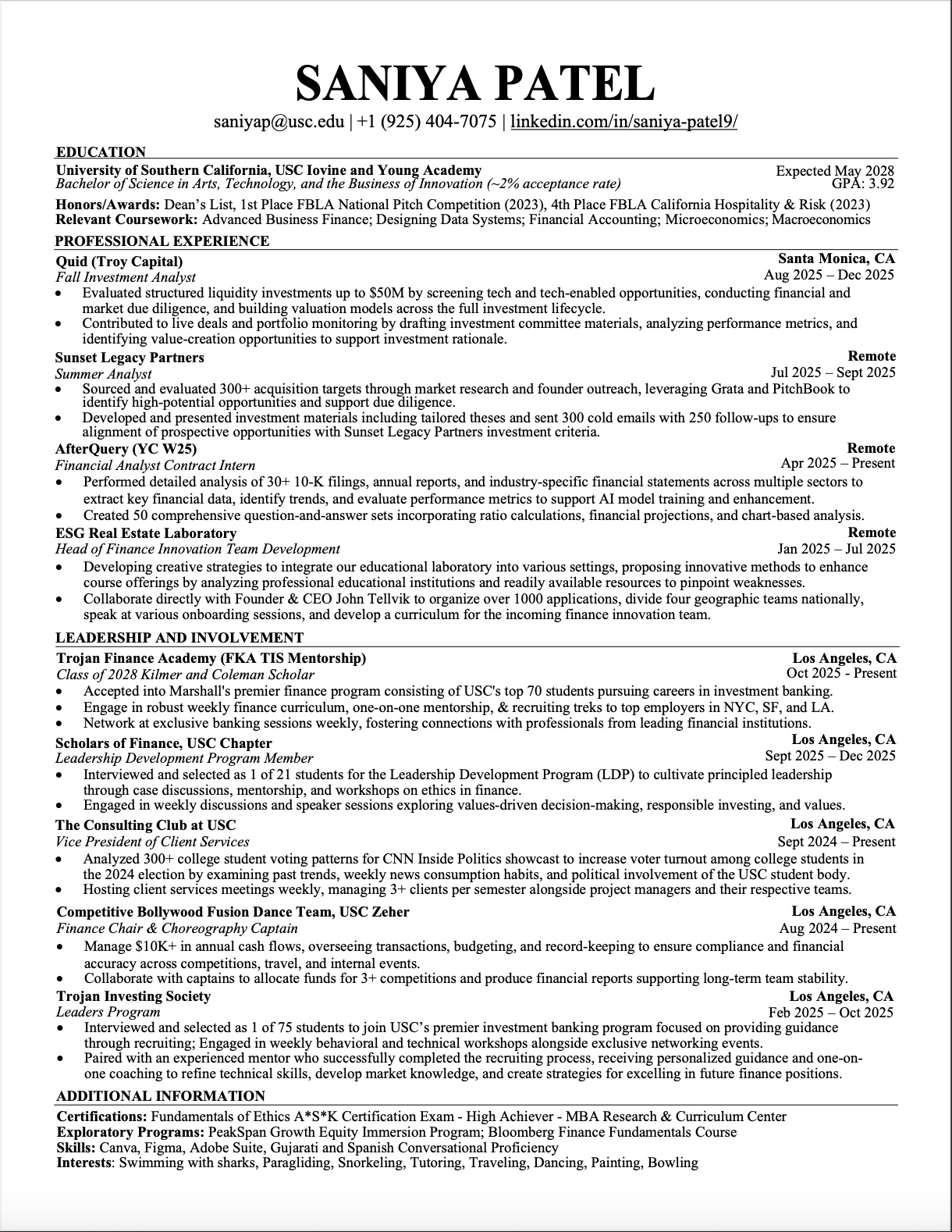 Saniya Patel Resume